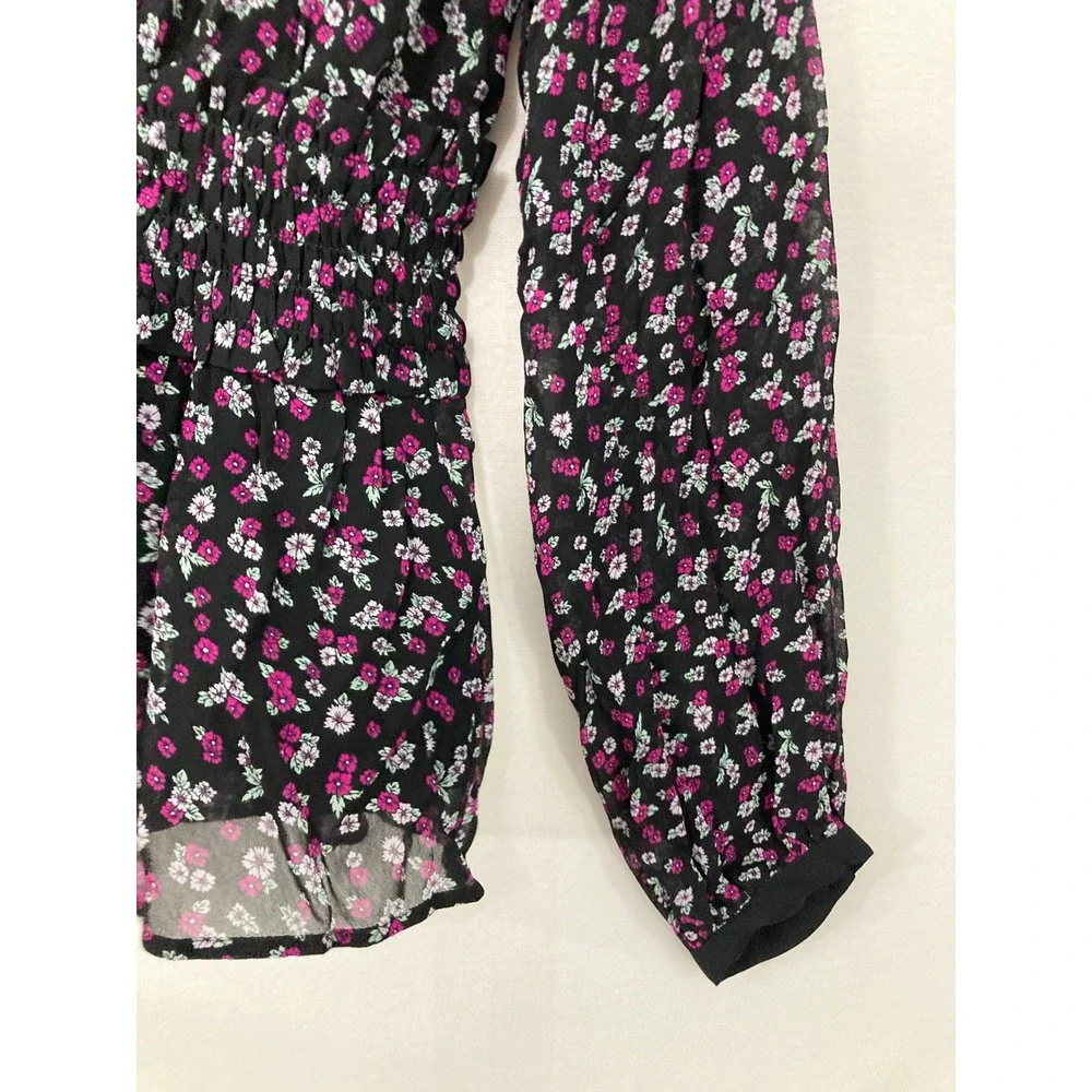 The Kooples Floral Blouse size 2 Smocked Waist V-Neck Peplum Top Feminine